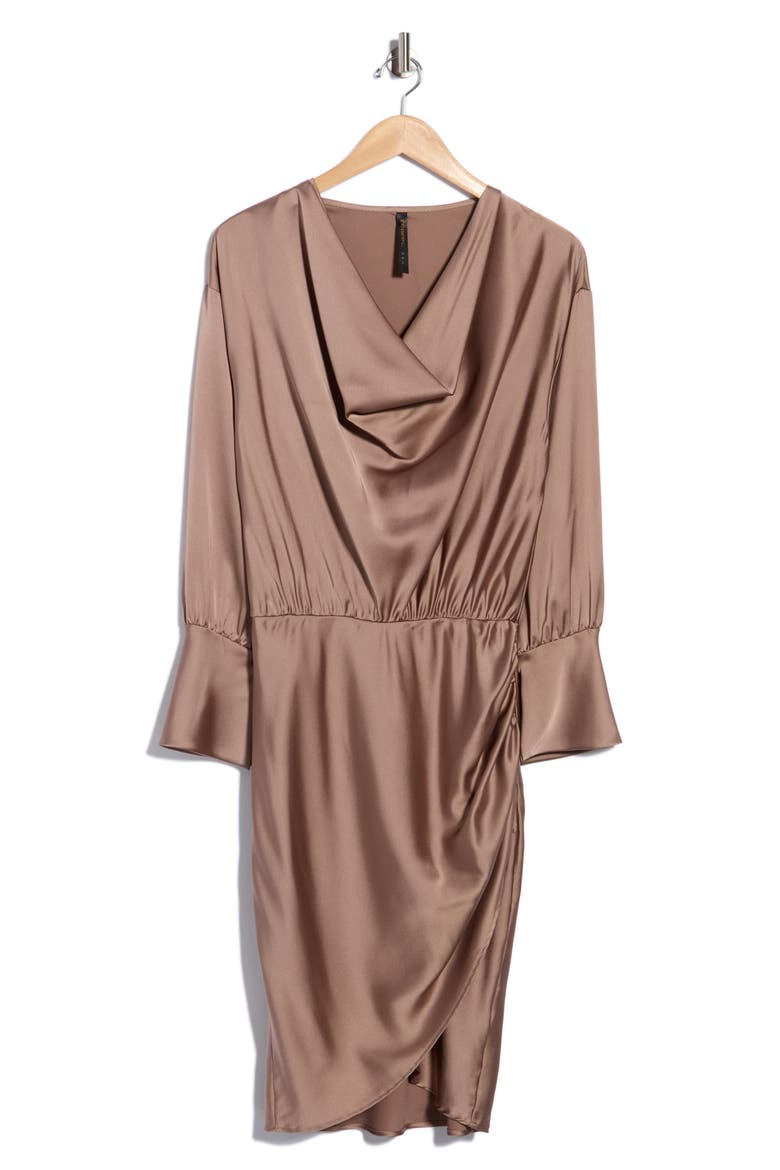Cowl Neck Satin Midi Dress, Alternate, color, DUNE