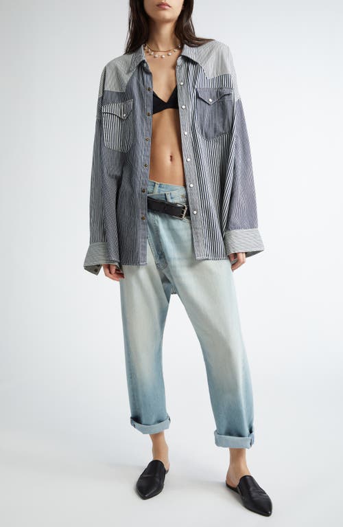 R13 Oversize Stripe Cowboy Shirt In Multi Stripe Railroad