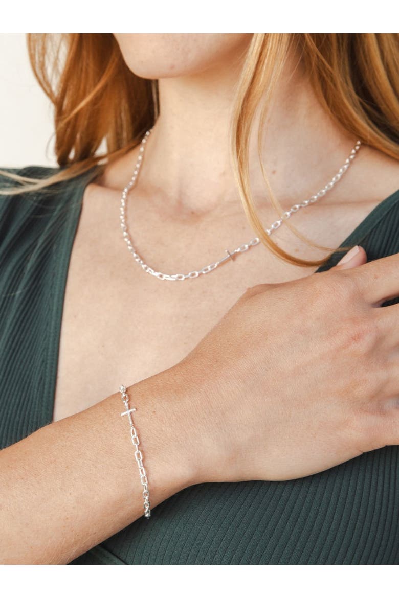 Mini Chain Breaker Cross Bracelet, Alternate, color, Sterling Silver