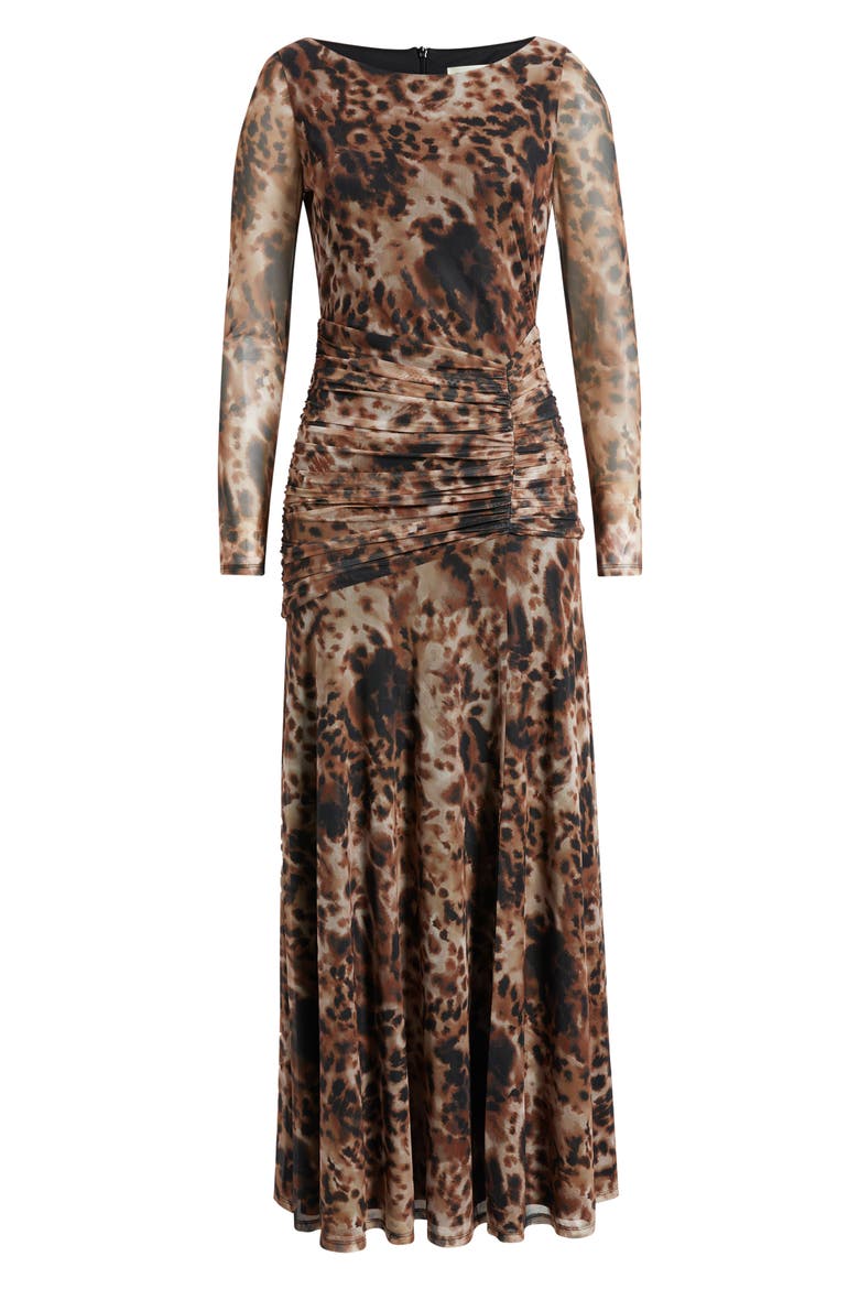 Print Long Sleeve Maxi Dress, Alternate, color, BLACK BROWN
