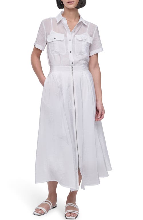 Shop Dkny Zip Front Crinkled Satin Skirt In White