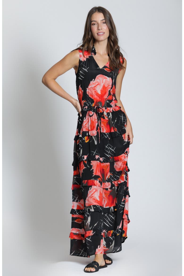 Batik Print Sleeveless Tiered Maxi Dress, Alternate, color, RED MULTI