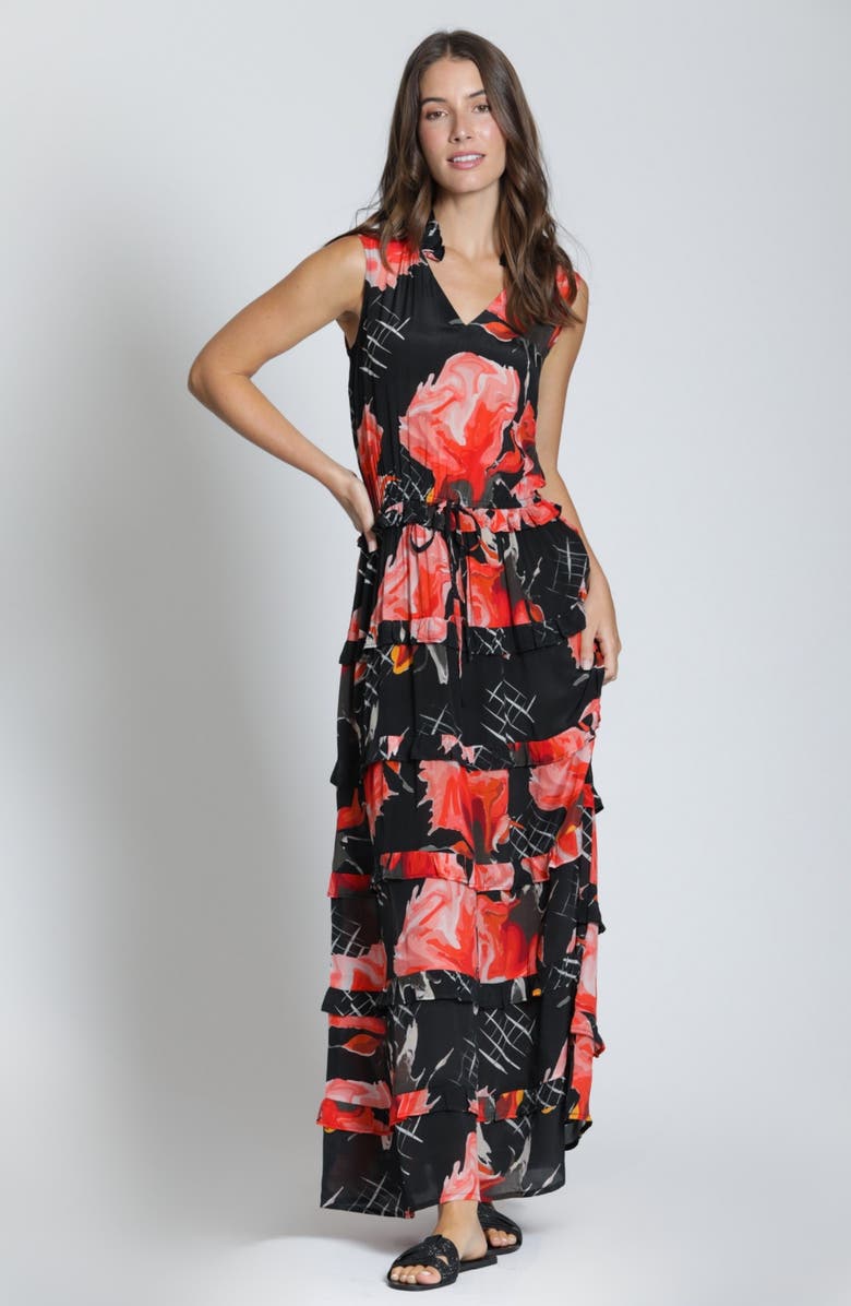 APNY Batik Print Sleeveless Tiered Maxi Dress, Alternate, color, Red Multi