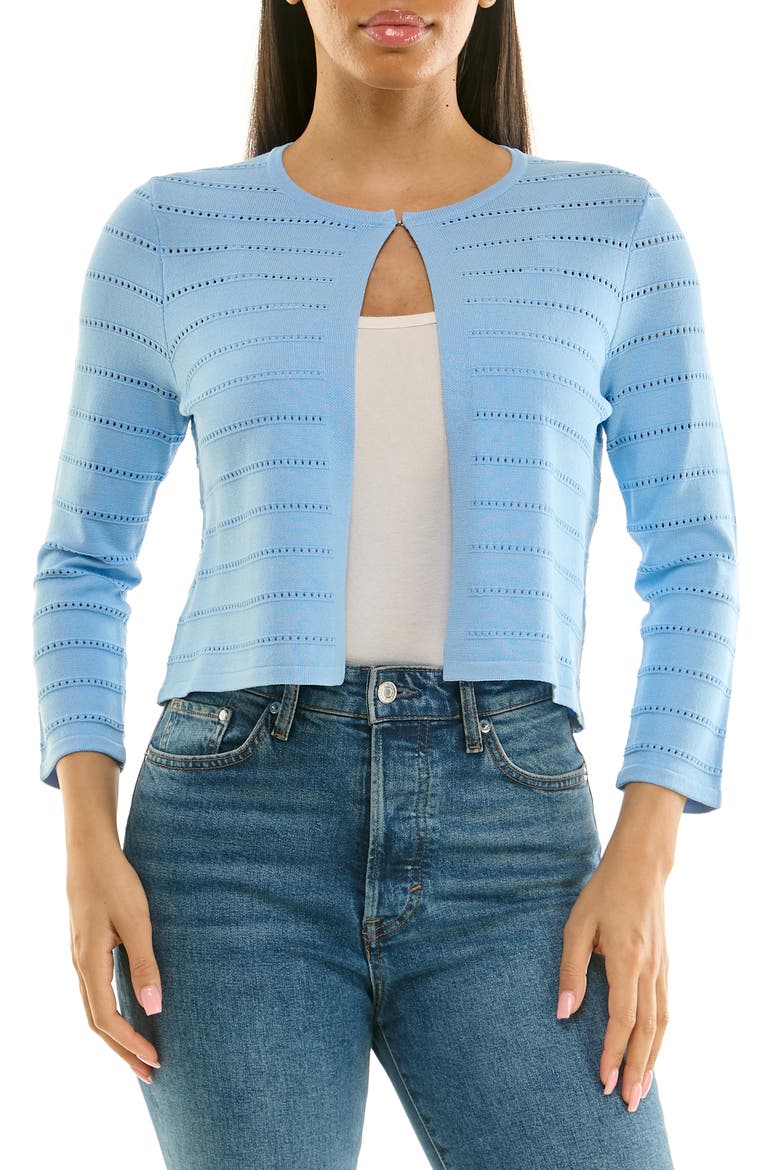 Pointelle Stitch Bolero, Main, color, RAINWATER