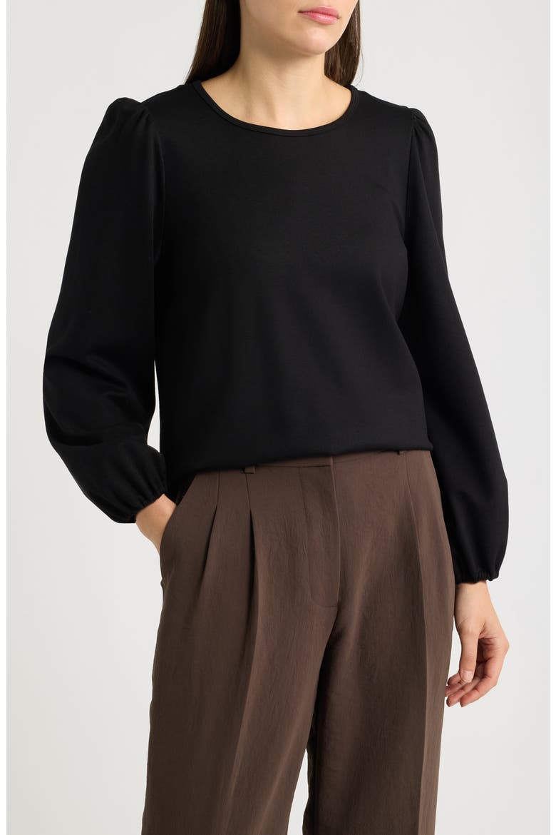 Puff Sleeve Crewneck Top, Main, color, ANNE BLACK