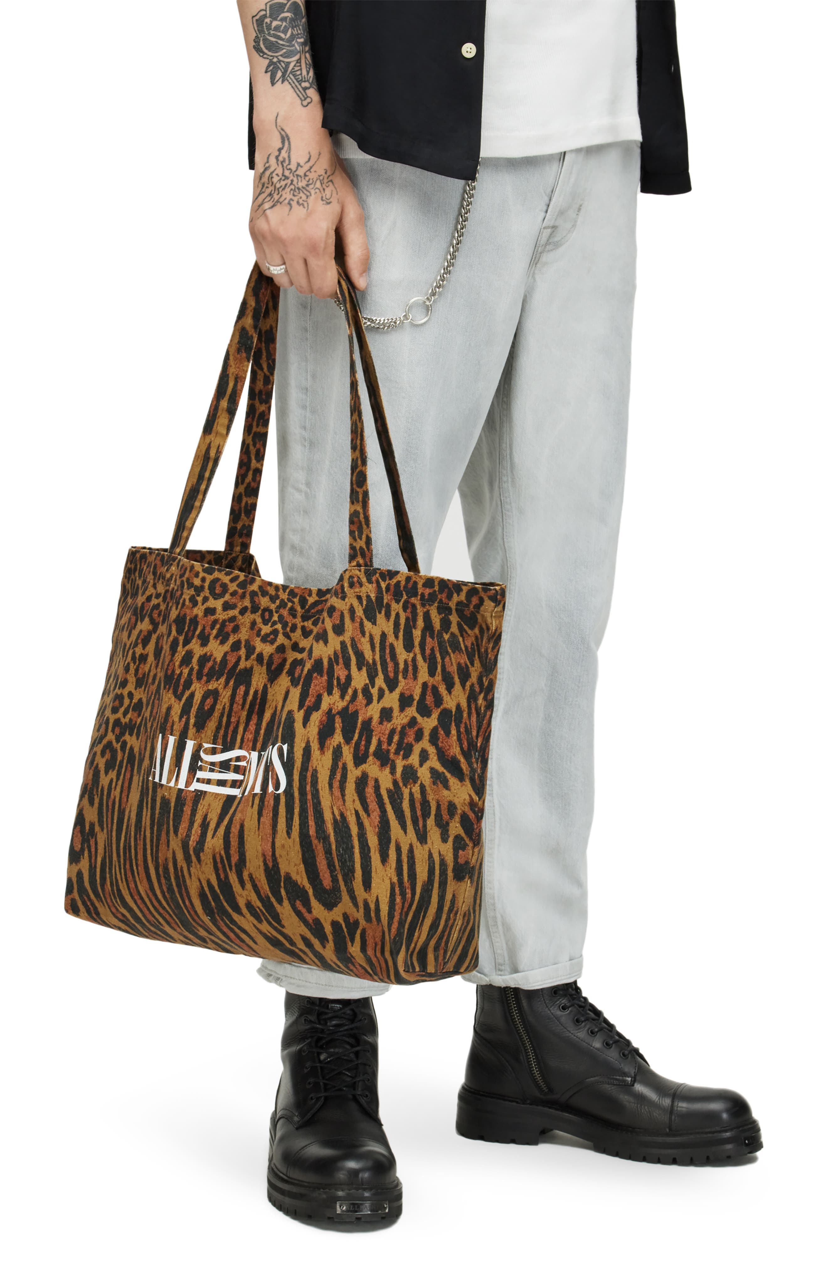 AllSaints Oppose Distorted Cotton Tote Bag, Alternate, color, 