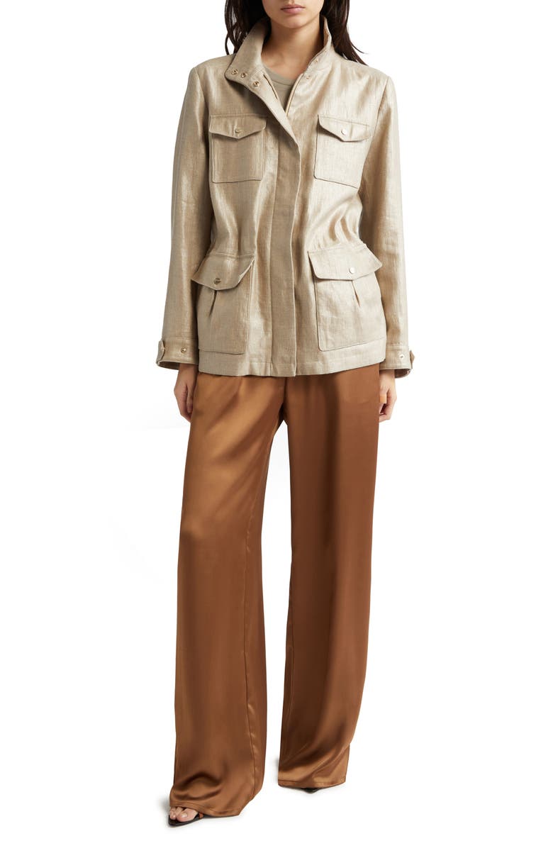 Herno Raso Satin Flare Leg Pants, Alternate, color, Camel