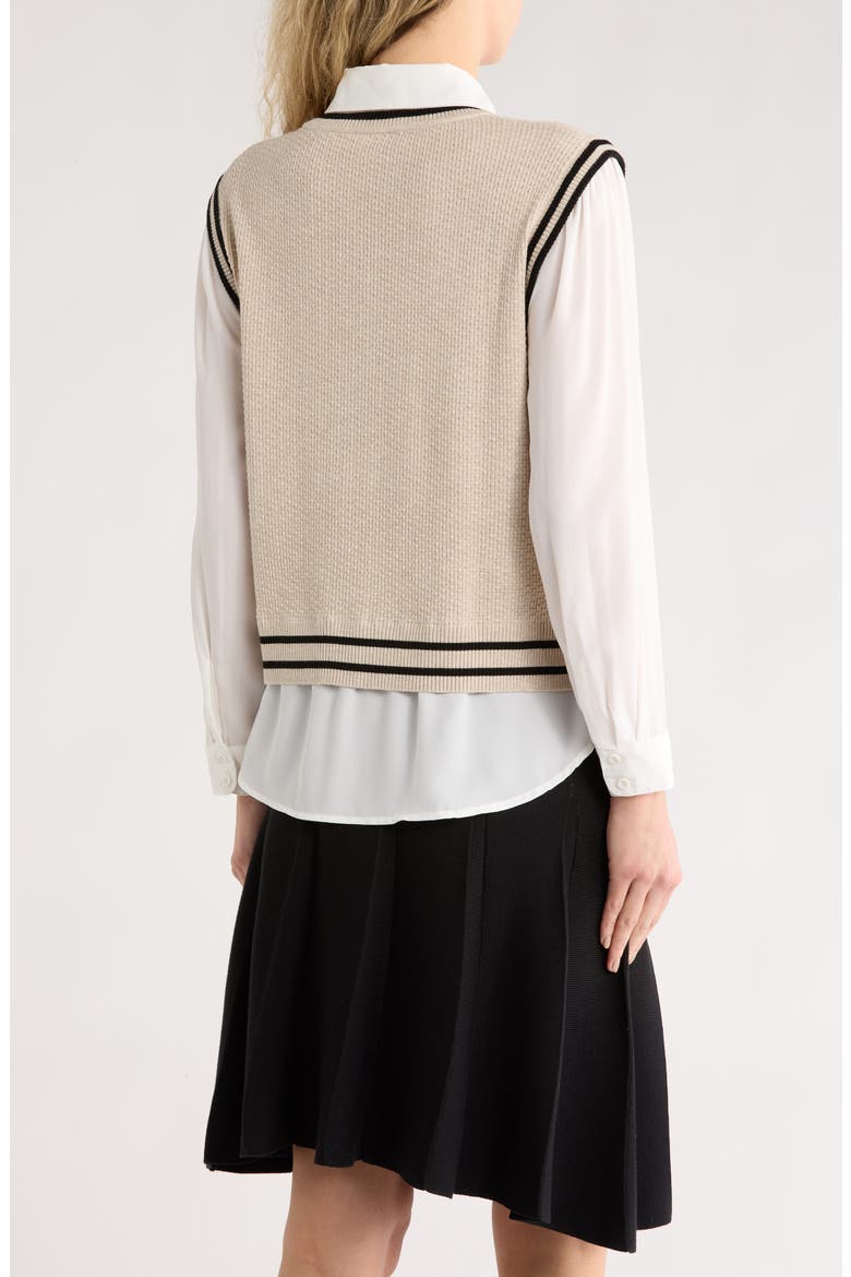 Tie Neck Twofer Sweater, Alternate, color, NEUTRAL/ BLACK