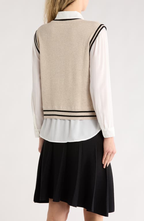 Adrianna Papell Tie Neck Twofer Sweater In Multi