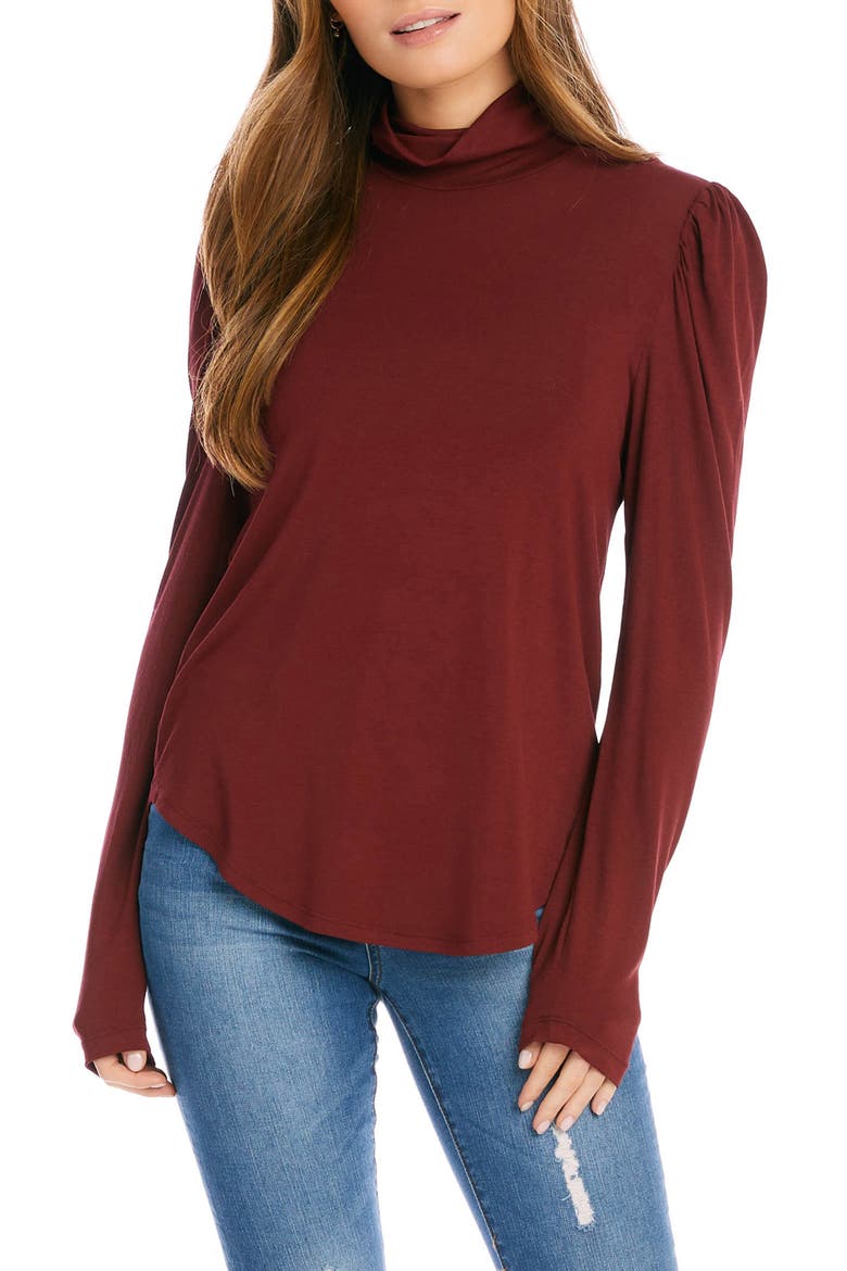 Shirred Long Sleeve Turtleneck Top, Main, color, RUST
