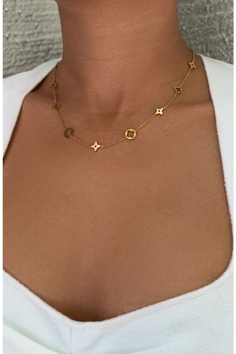 18K Gold Plated Clover Station Necklace, Alternate, color, GOLD