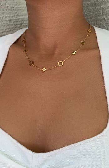 18K Gold Plated Clover Station Necklace