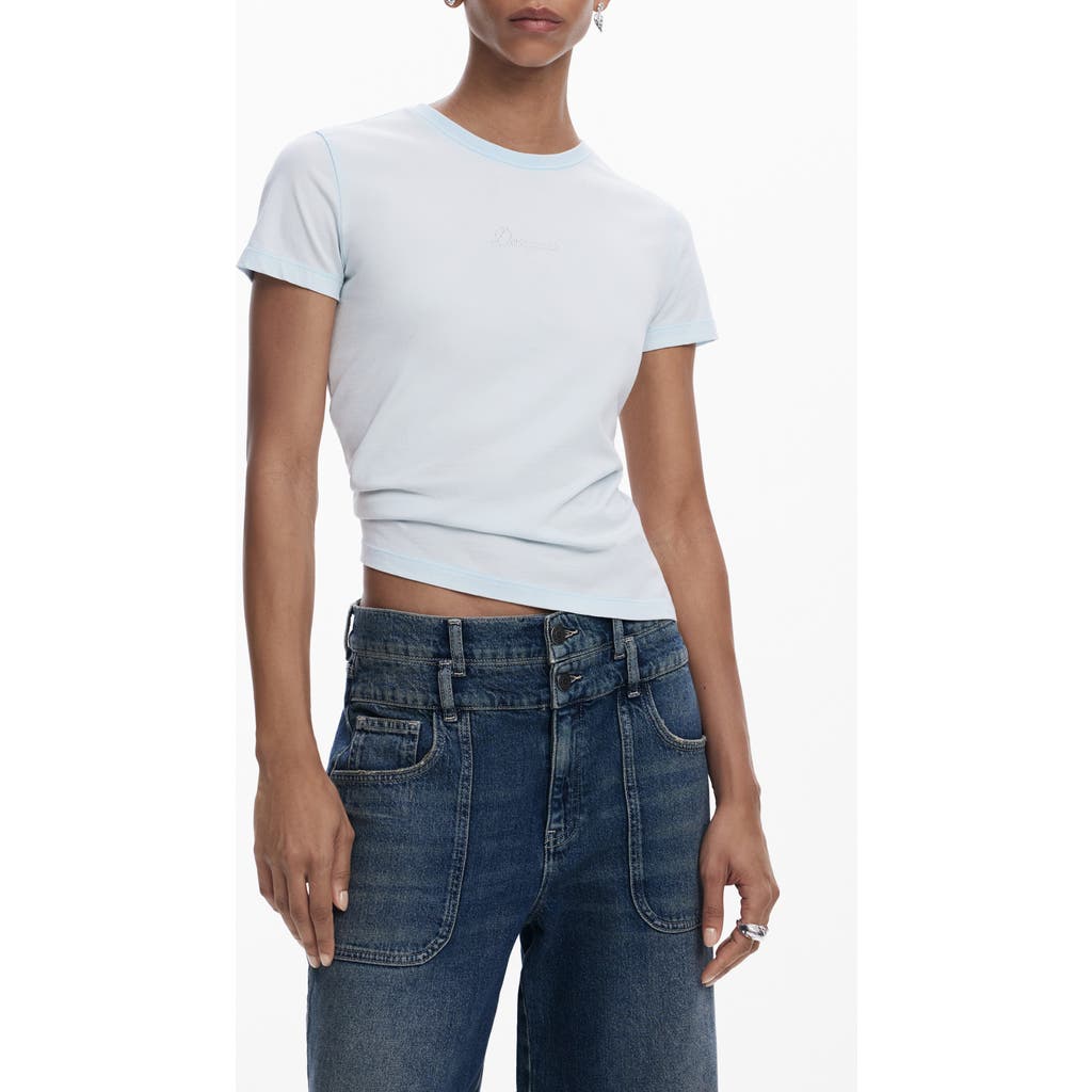 Desigual Embellished Logo T-shirt In Light Blue