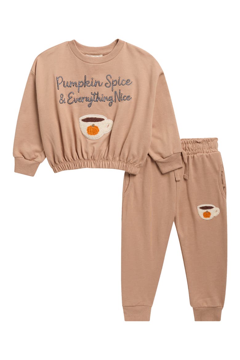 Kids' Pumpkin Spice & Everything Nice French Terry Sweatshirt & Joggers, Main, color, TAN