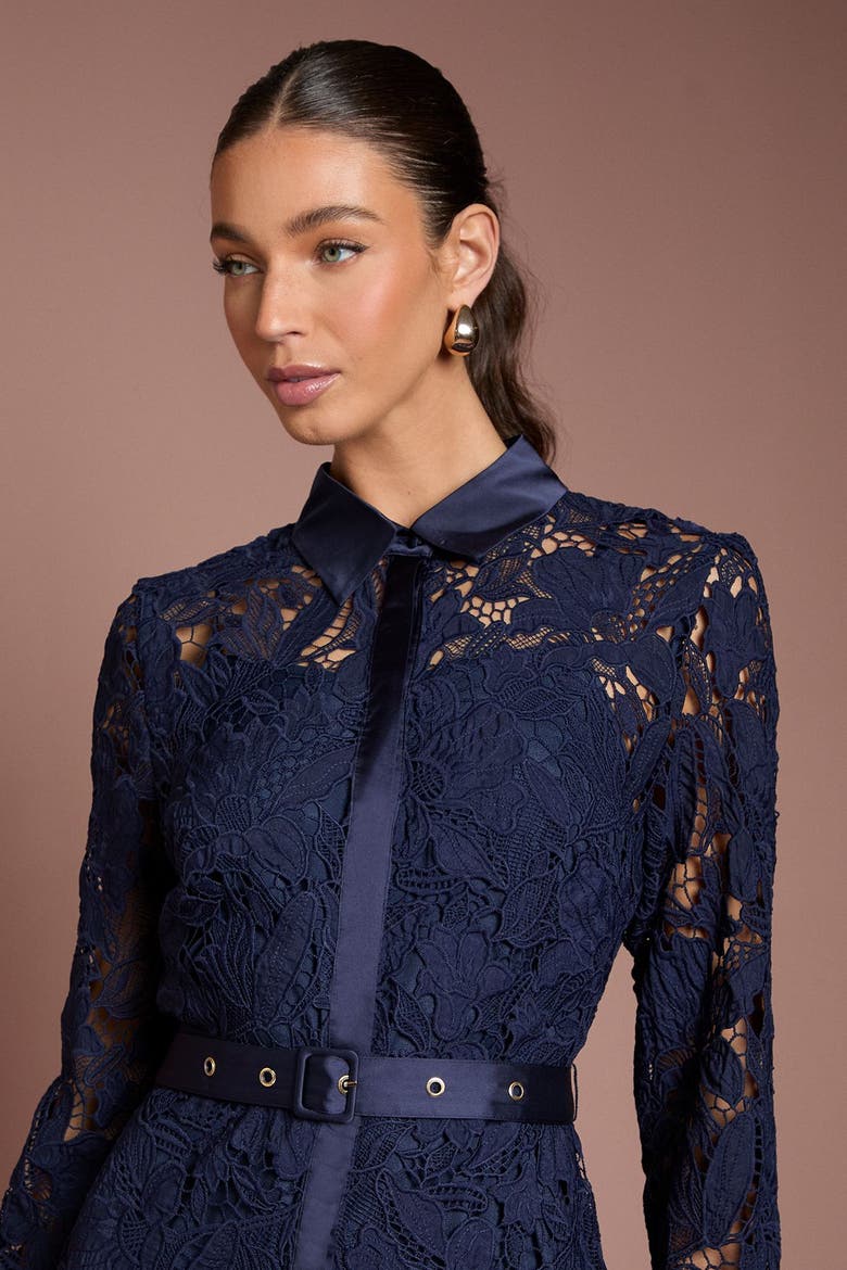 Lace Shirt Long Sleeve Dress, Alternate, color, Navy