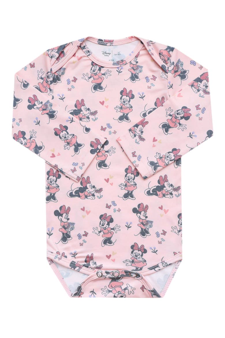 Minnie Mouse Print Long Sleeve Bodysuit, Main, color, MINNIE MOUSE