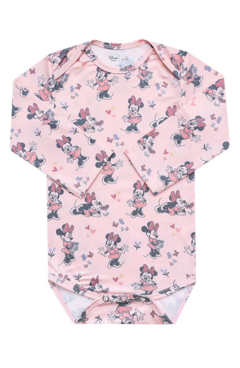 Copper Pearl Minnie Mouse Print Long Sleeve Bodysuit, Main, color, Minnie Mouse