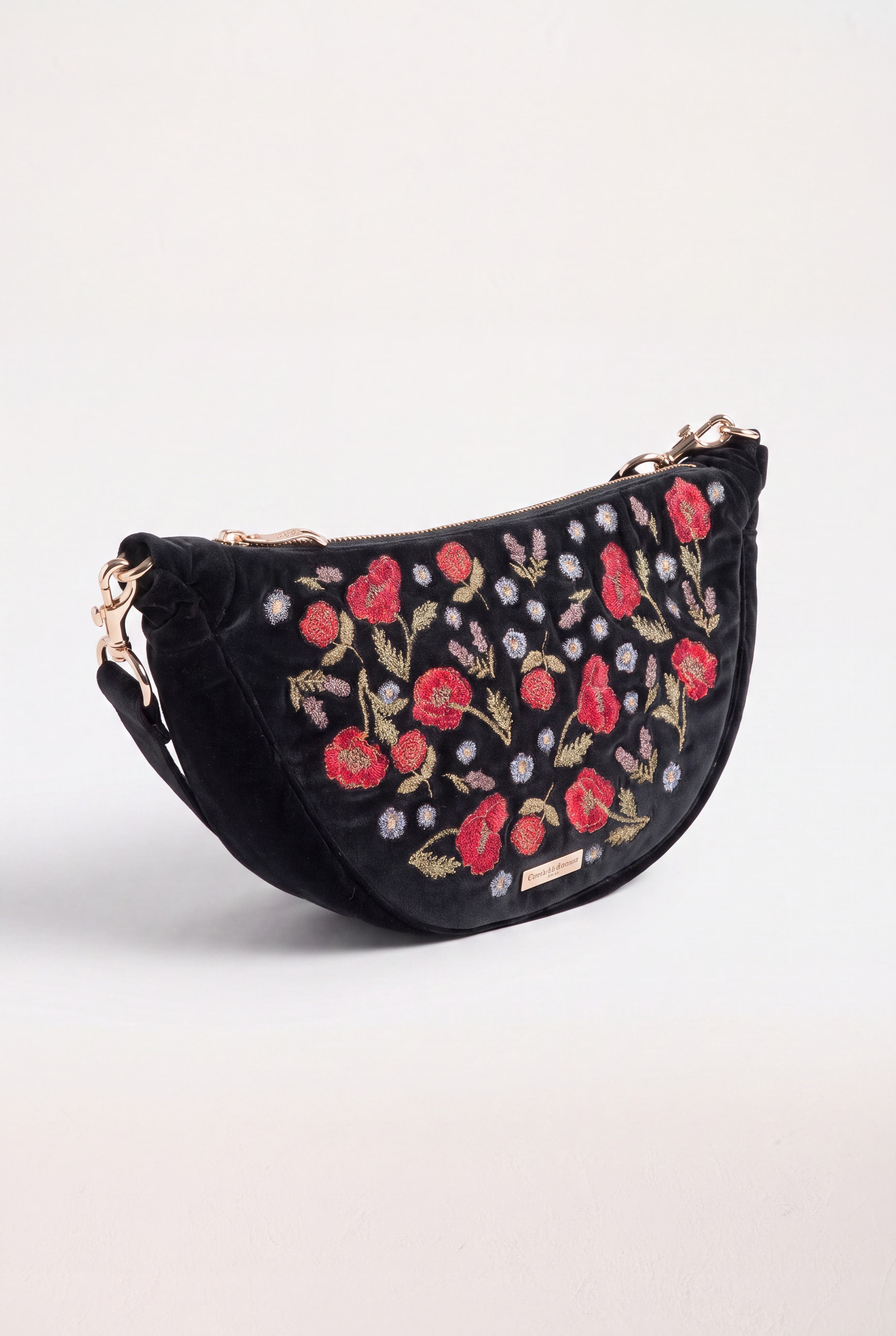 Poppy Meadow Velvet Crossbody Sling Bag, Alternate, color, Charcoal