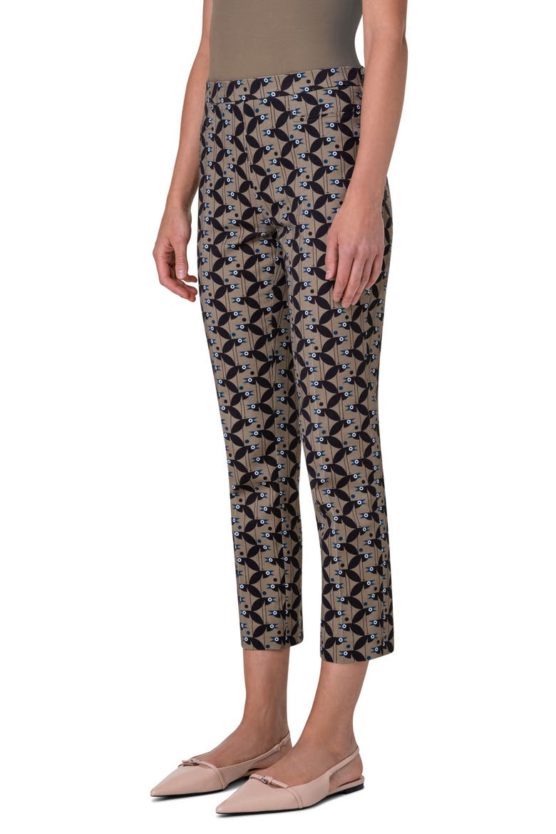 Franca Bird Print Stretch Cotton Crop Pants, Alternate, color, SAGE-BLACK