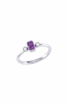LuvMyJewelry La Vie Emerald Cut Amethyst & Diamond Ring - 0.04ct.
