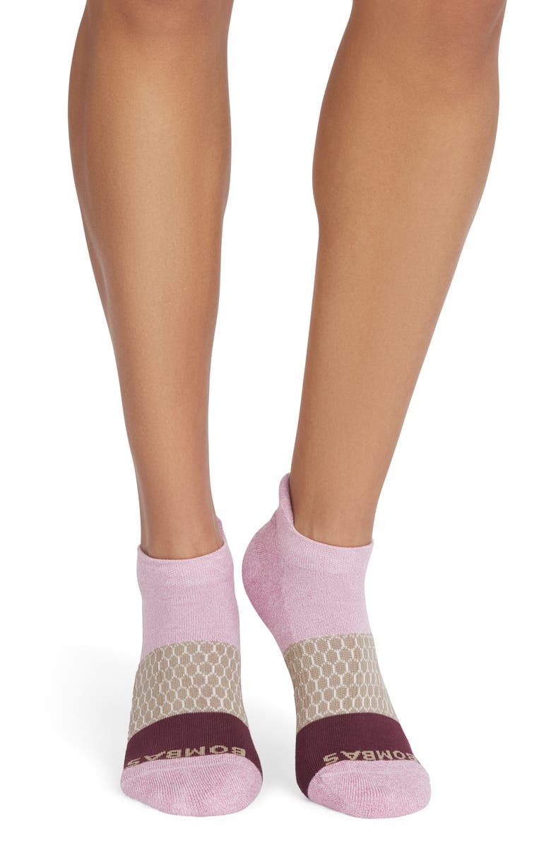 Bombas Triblock Marled & Solid Ankle Socks, Main, color, Mauve/ Lichen