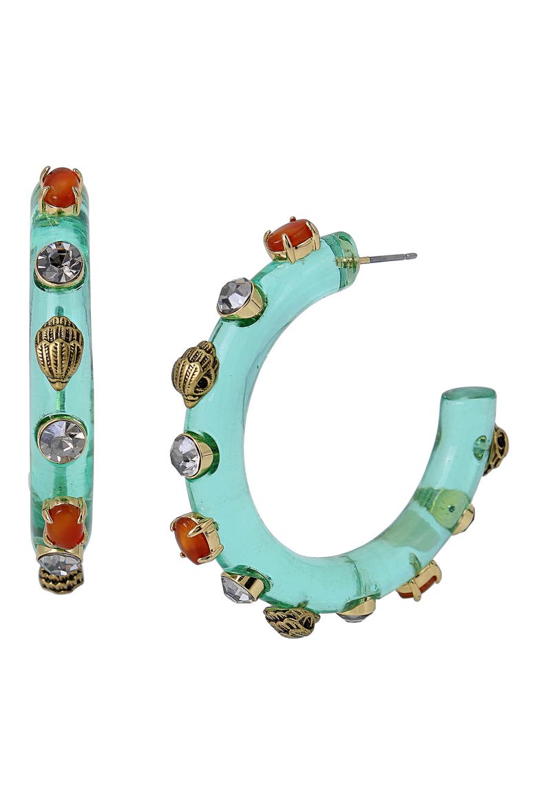 Agate & Crystal Hoop Earrings, Main, color, LIGHT GREEN