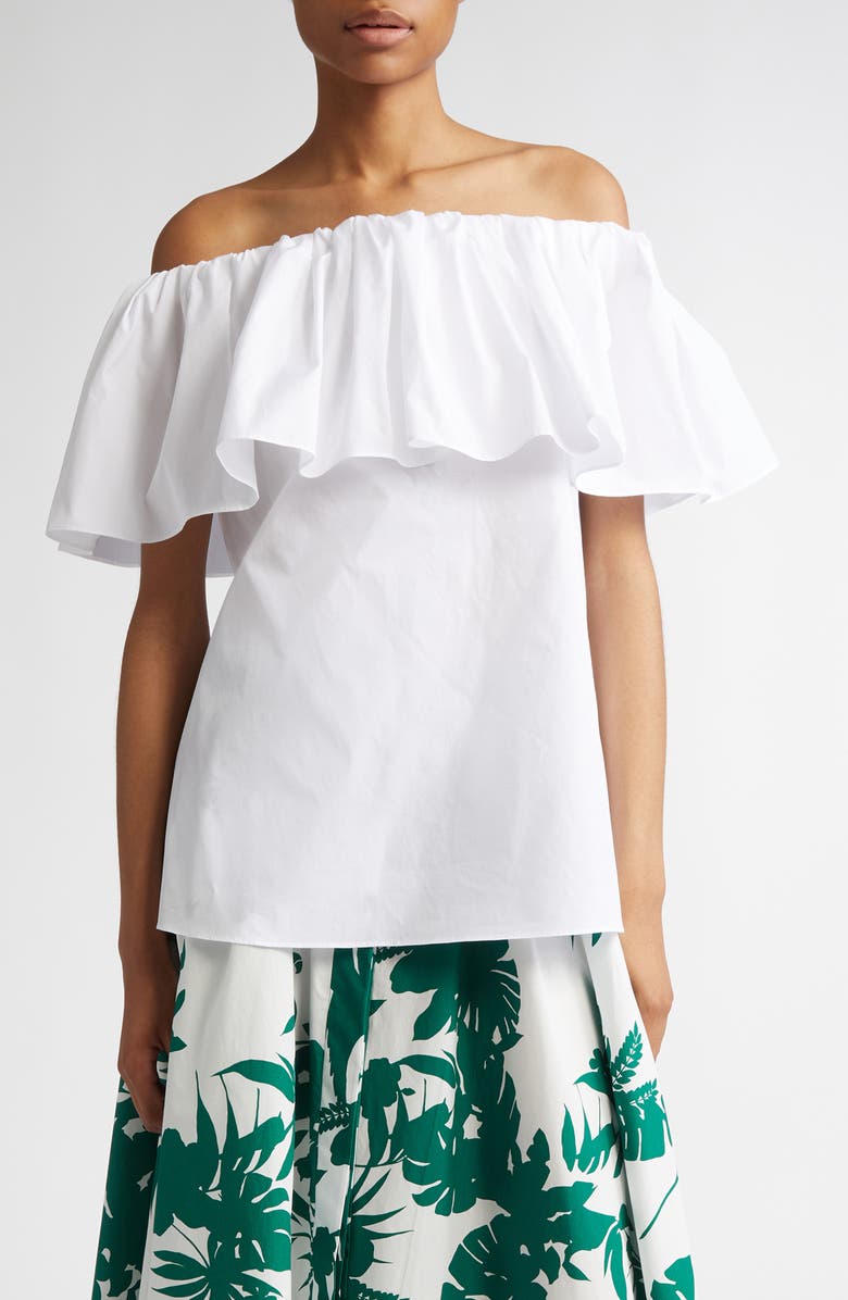 Max Mara Studio Peccati Off the Shoulder Poplin Top, Main, color, Optical White