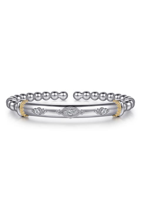 Bujukan 14K Gold & White Sapphire Split Bangle Bracelet