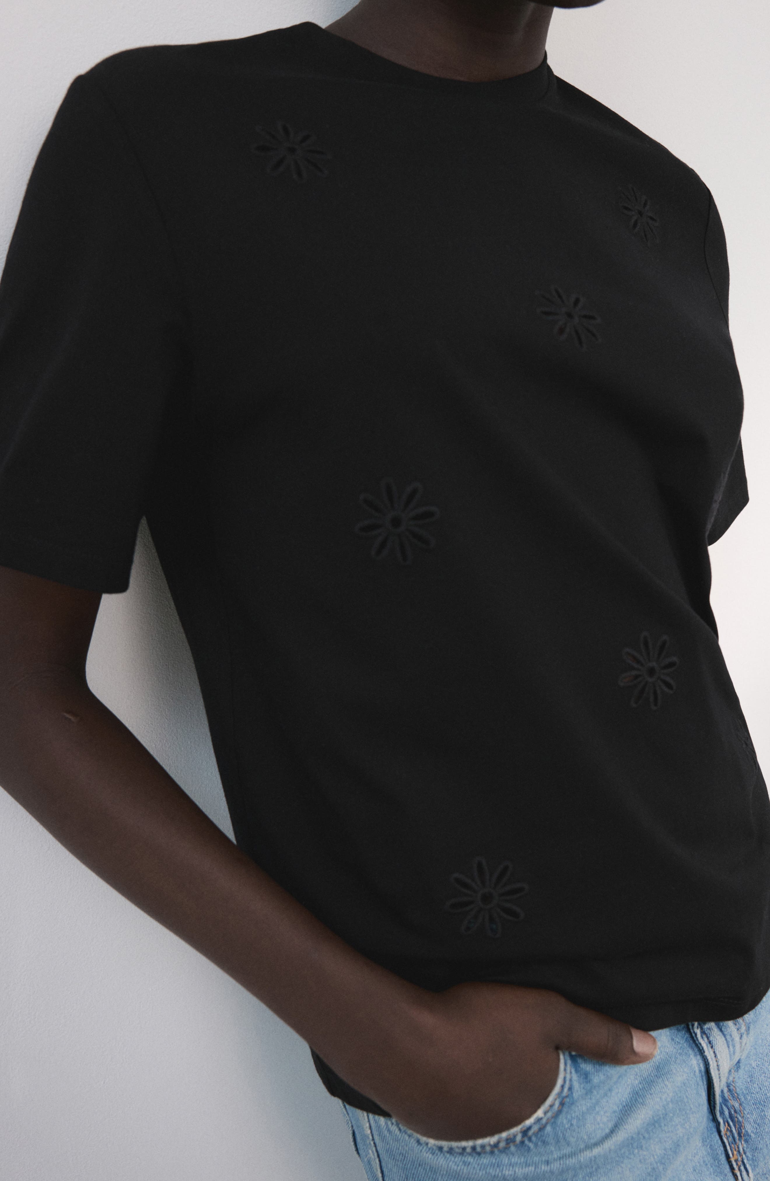 Floral Embroidered Cotton Tee - image 2