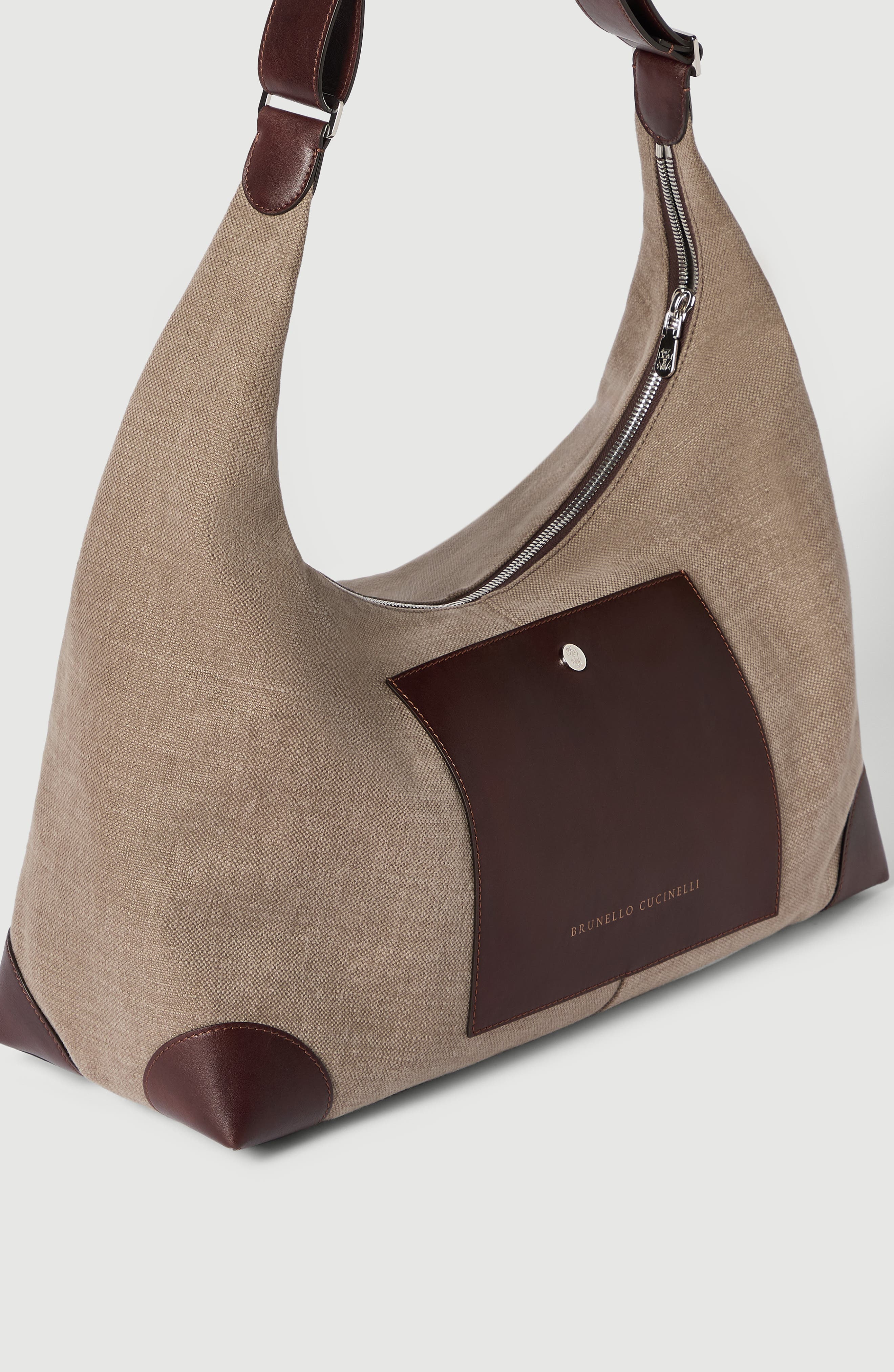 Brunello Cucinelli Canvas and calfskin messenger bag, Alternate, color, Leather