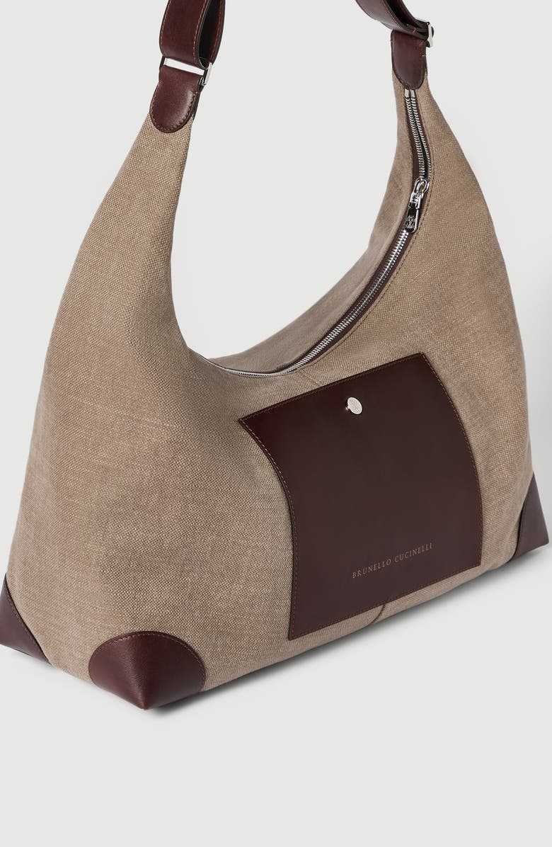 Brunello Cucinelli Canvas and calfskin messenger bag, Alternate, color, Leather