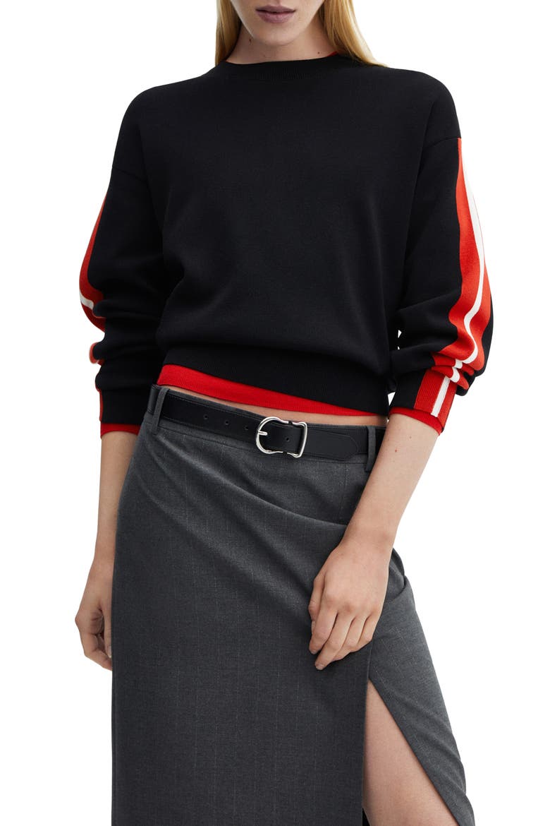 Stripe Sleeve Sweater, Main, color, RED