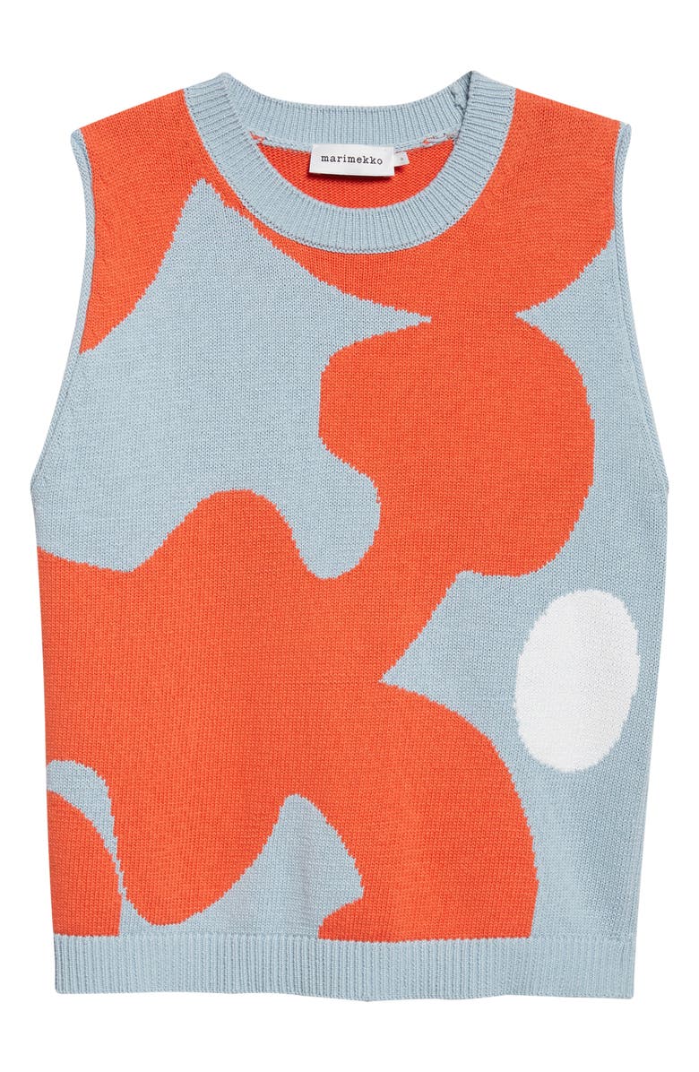 Marimekko Pomppikoot Keidas Sleeveless Cotton Sweater, Alternate, color, Dark Orange Light Blue