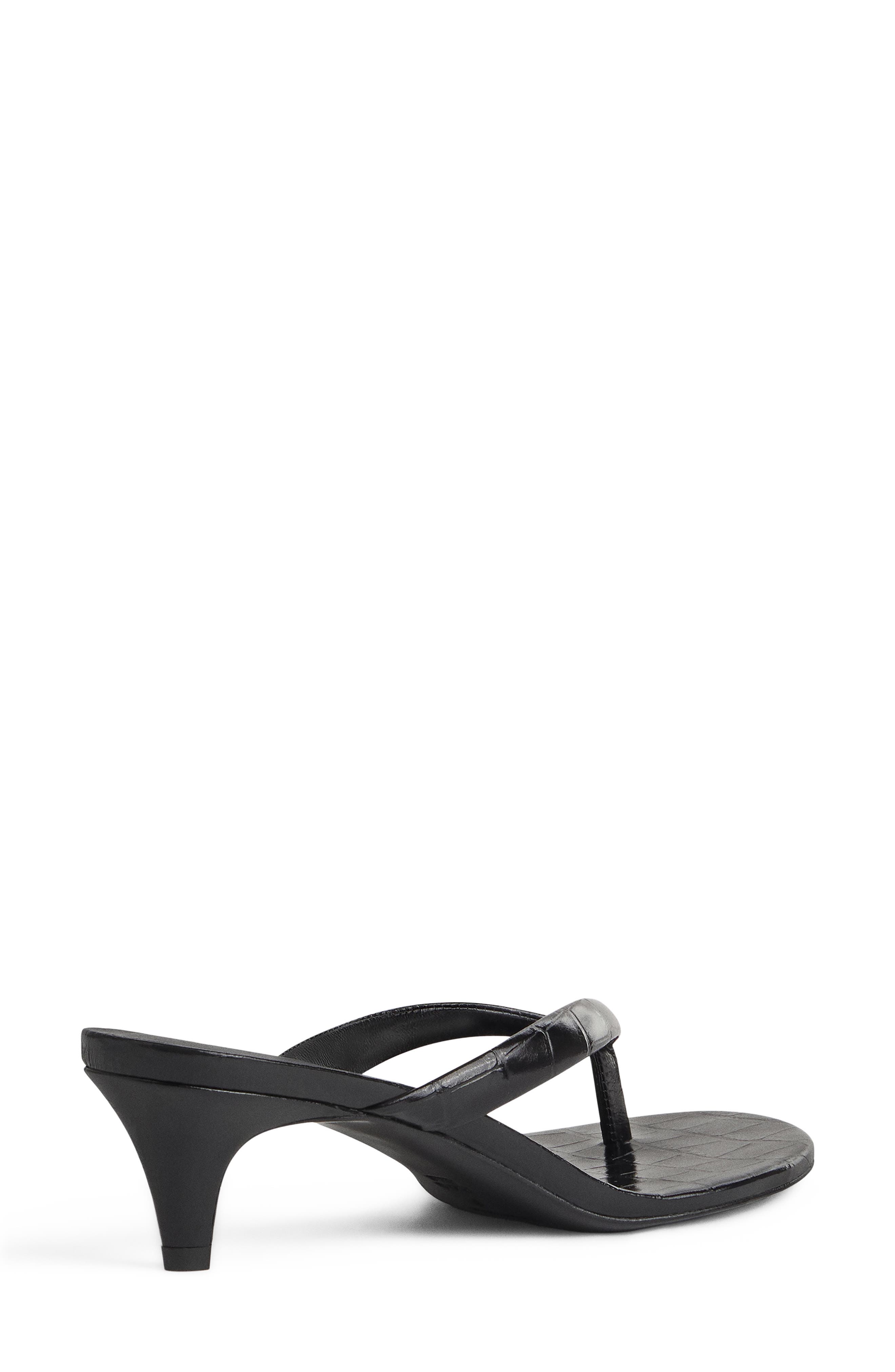 Amelia Croc Embossed Leather Heeled Thong Sandal, Alternate, color, BLACK CROC