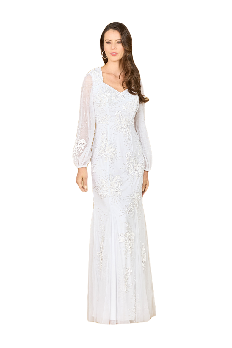 Long Sleeve Beaded Bridal Gown, Main, color, Ivory