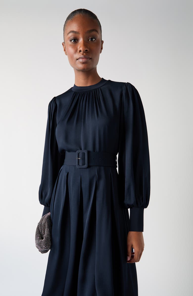 LK Bennett Rosanna Belted Long Sleeve Maxi Dress, Alternate, color, Navy