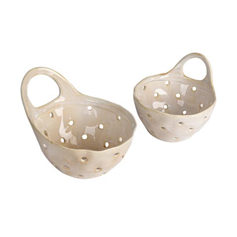 Reactive Glaze Stoneware Colanders, Cream, Set of 2