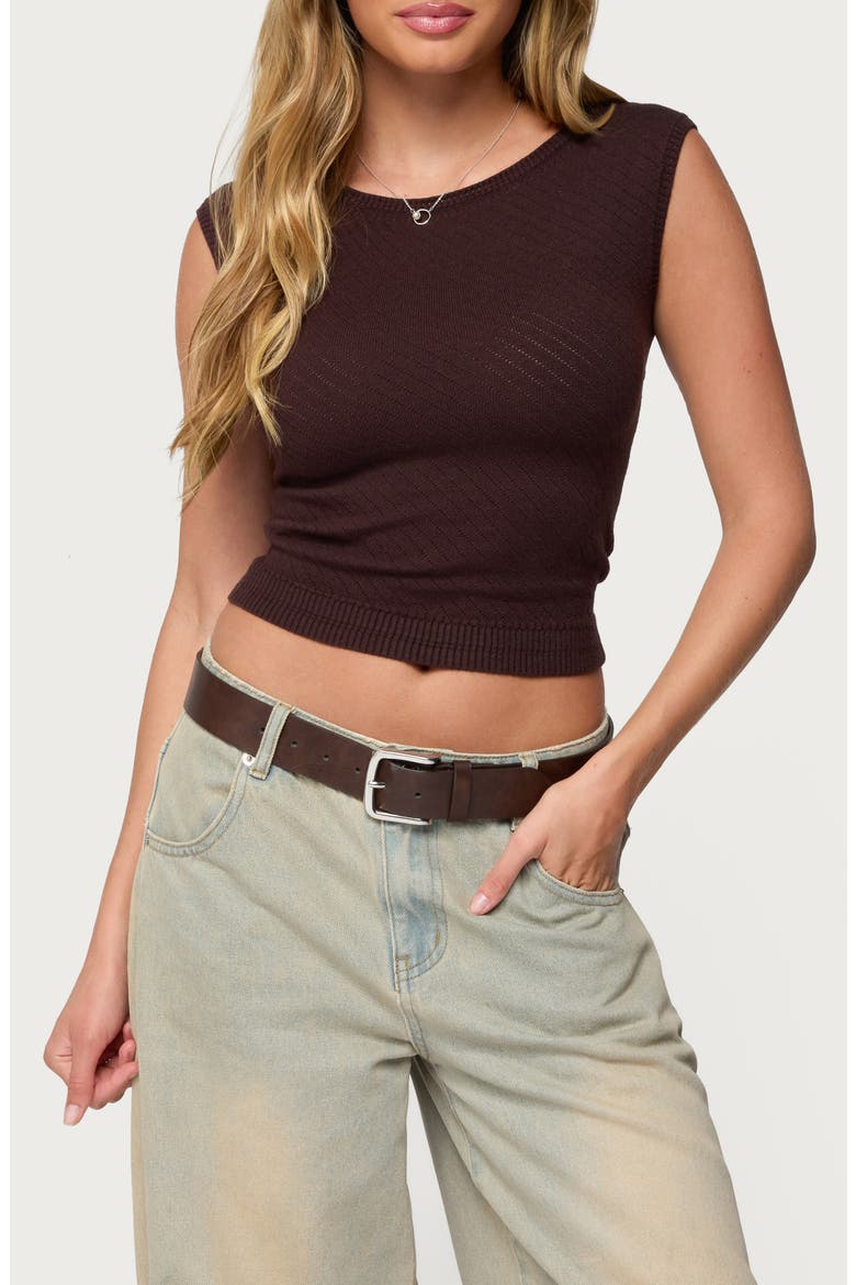 Jarah Pointelle Crop Top, Main, color, BROWN