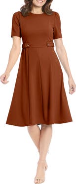 London Times Side Tab Fit & Flare Dress