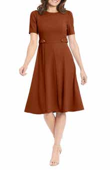 London Times Side Tab Fit & Flare Dress