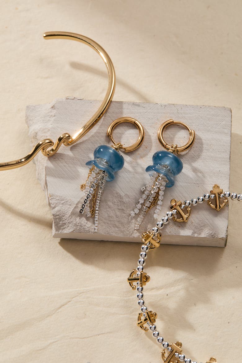 Whimsical Jellyfish Huggie Hoops, Alternate, color, Gold