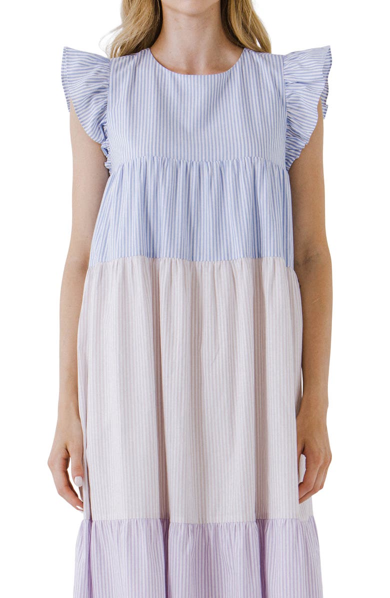 English Factory Stripe Colorblock Tiered Maxi Dress, Alternate, color, Multi