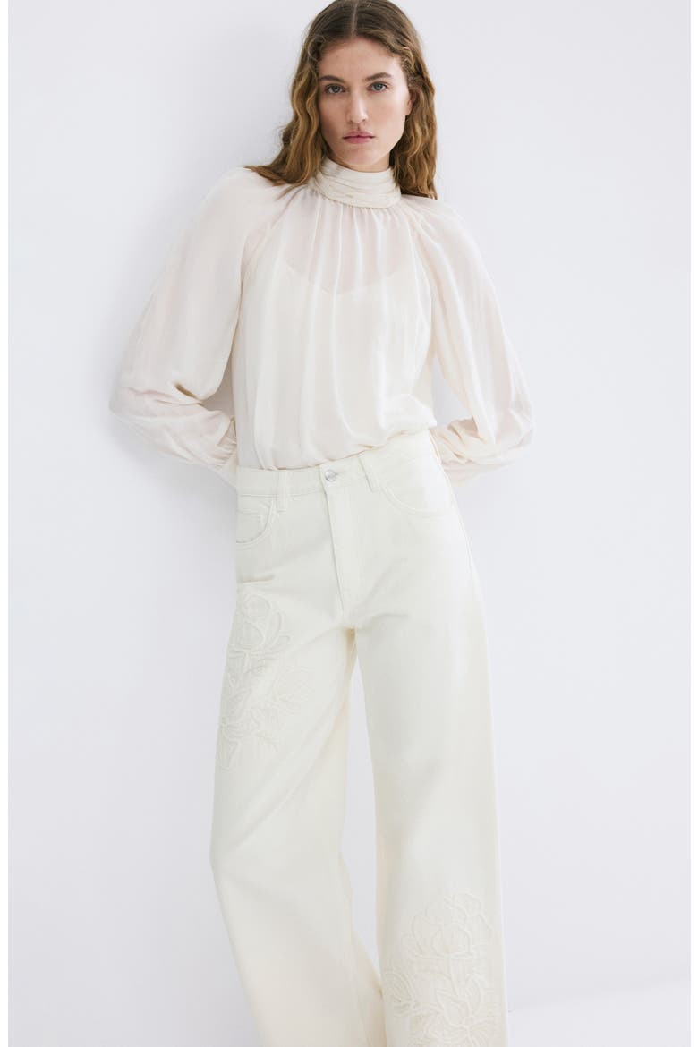 Flower Embroidered Straight Leg Jeans, Alternate, color, ECRU