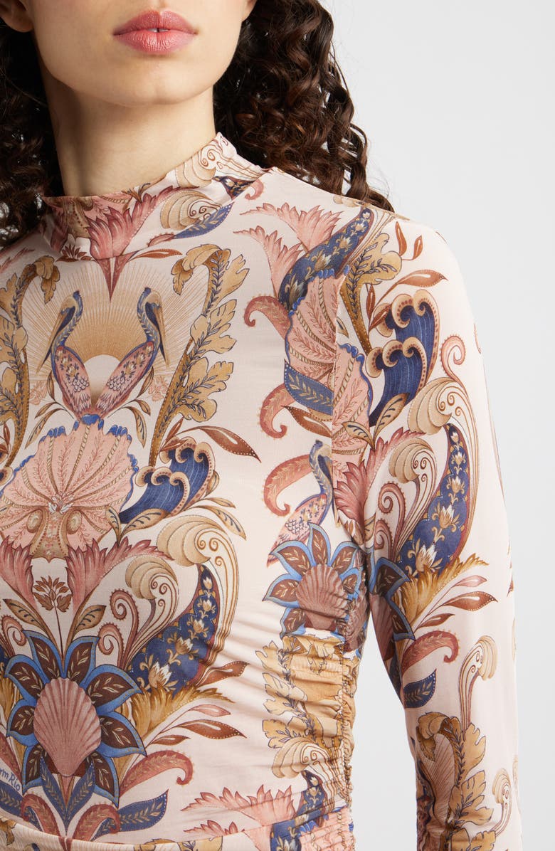 FARM Rio Sea Garden Ruched Mock Neck Top, Alternate, color, Sea Garden Scarf