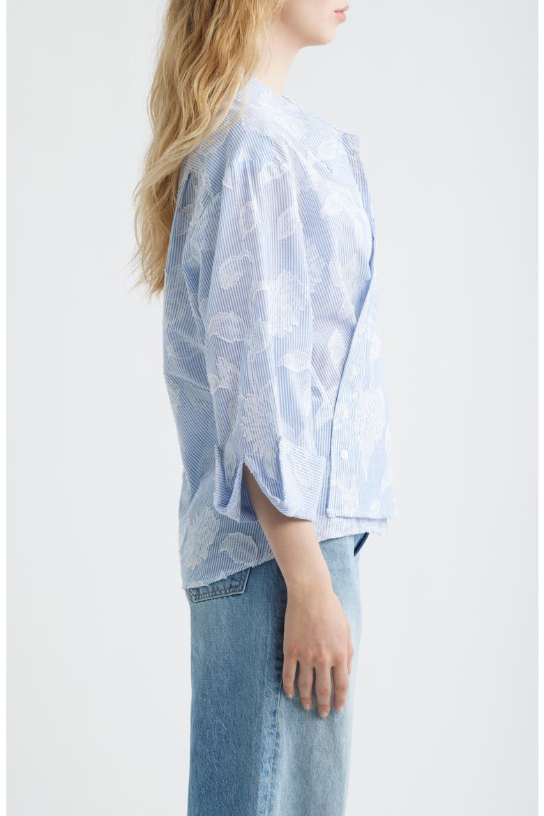 Floral Appliqué Stripe Cotton Blend Wrap Shirt, Alternate, color, BOTANIC OVERLAY