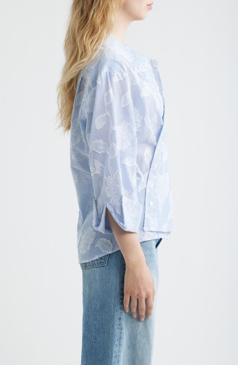 CISSA Floral Appliqué Stripe Cotton Blend Wrap Shirt, Alternate, color, Botanic Overlay