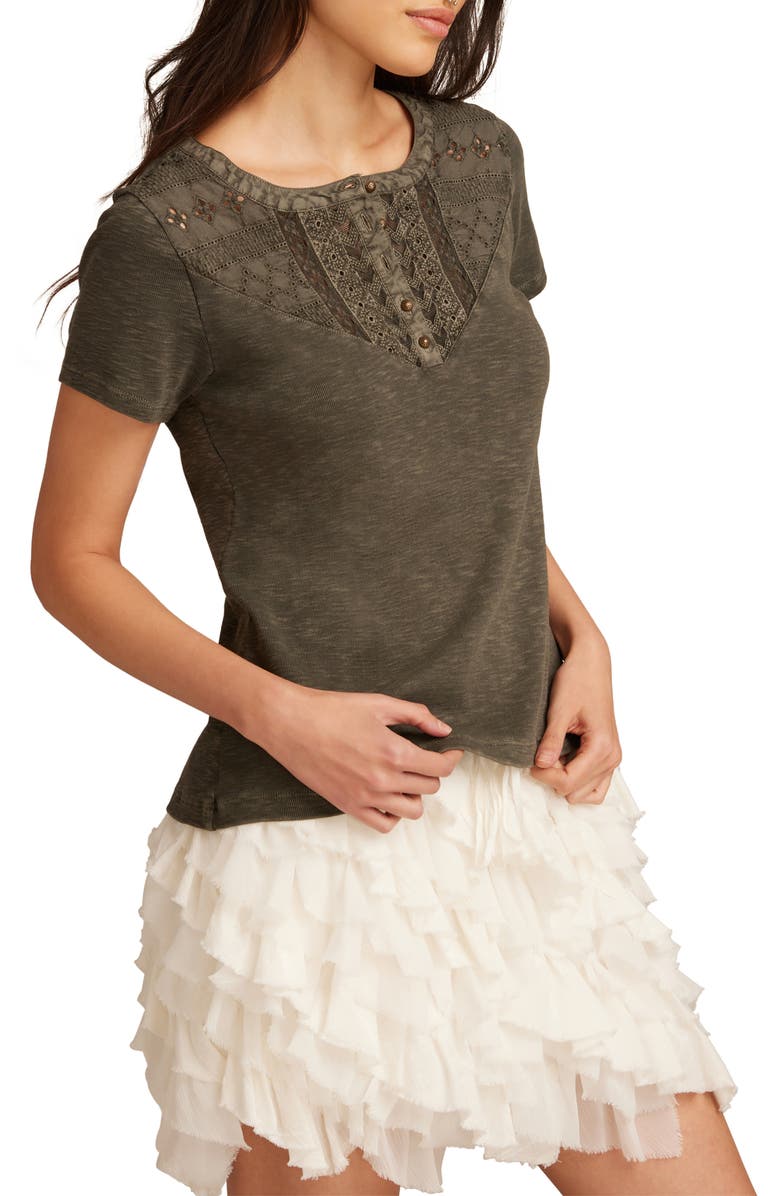 Lucky Brand Cutwork Cotton Henley, Alternate, color, Raven