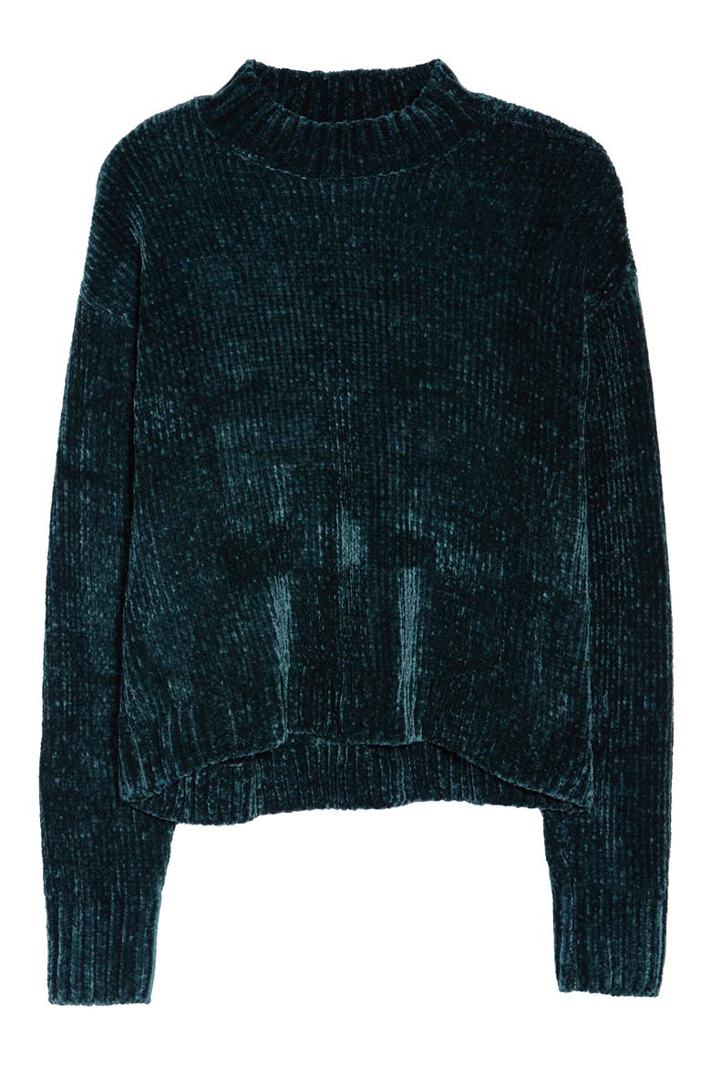 Chenille Mock Neck Sweater, Alternate, color, DARK EMERALD