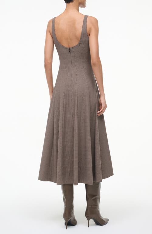 Staud Wells Houndstooth Fit & Flare Midi Dress In Brown