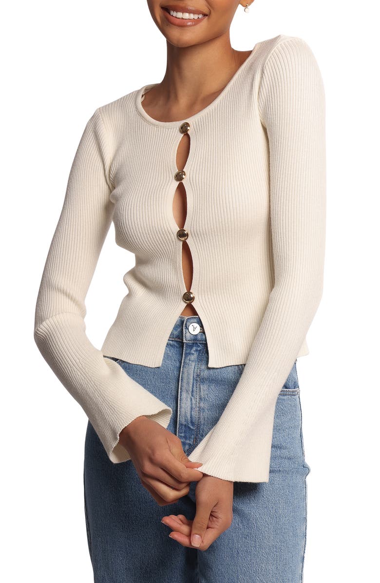 Petal & Pup Rosienna Ribbed Button Front Sweater, Main, color, Cream